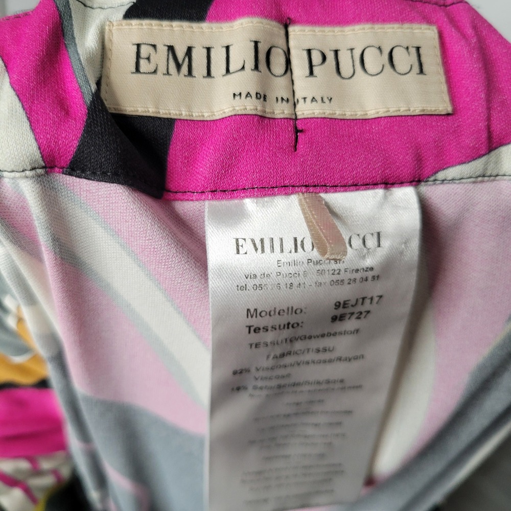 Emilio Pucci Italian Silk Blend Wide Leg Abstract Print Pants Pink Yellow 12 - Picture 4 of 13